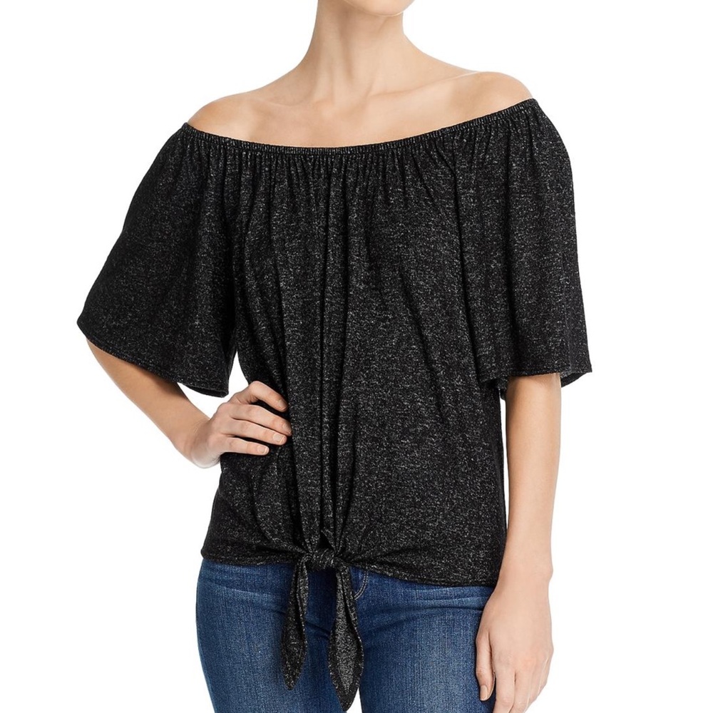 Kim & Cami Heathered Tie Front Lightweight Knit Top